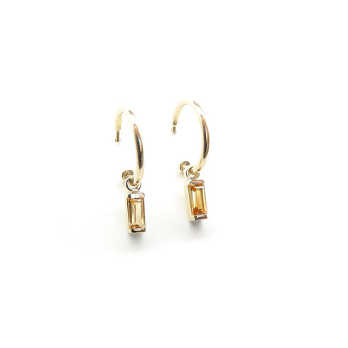 Partial Bezel Set Citrine Baguette Charm Sleepers in Yellow Gold
